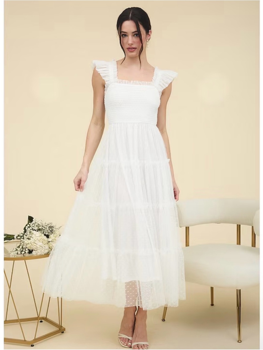 NWOT Blu Pepper White Ruffle Strap Summer Maxi Dress